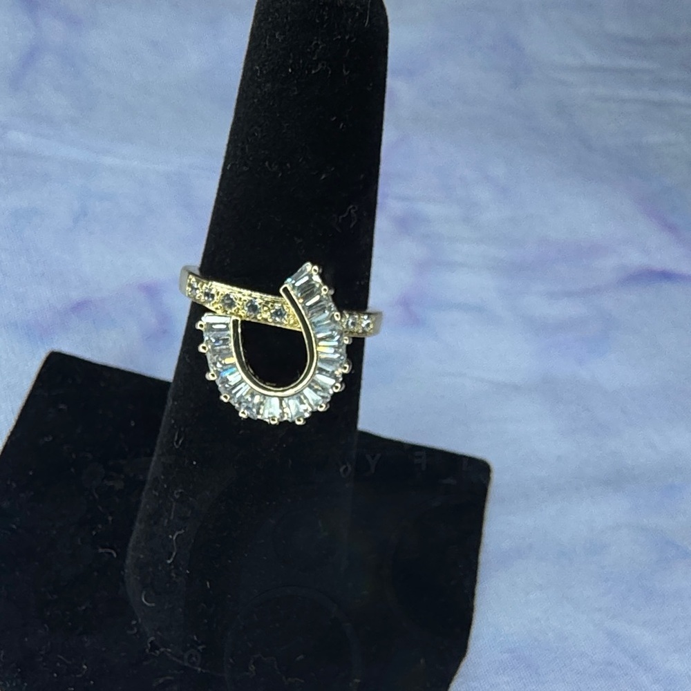 Gold-Tone Open Horseshoe Crystal Ring - Clear